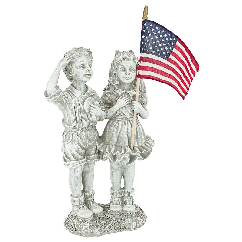 Design Toscano QM7512030 Patriotic Flag Children Statue,Antique Stone - Image 1